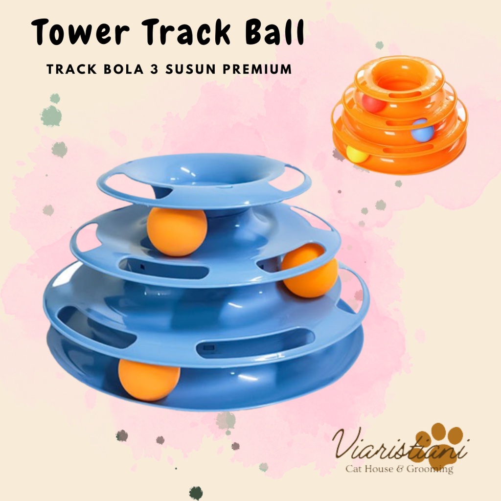 Tower Ball Track Mainan Kucing Bola 3 Susun Polos