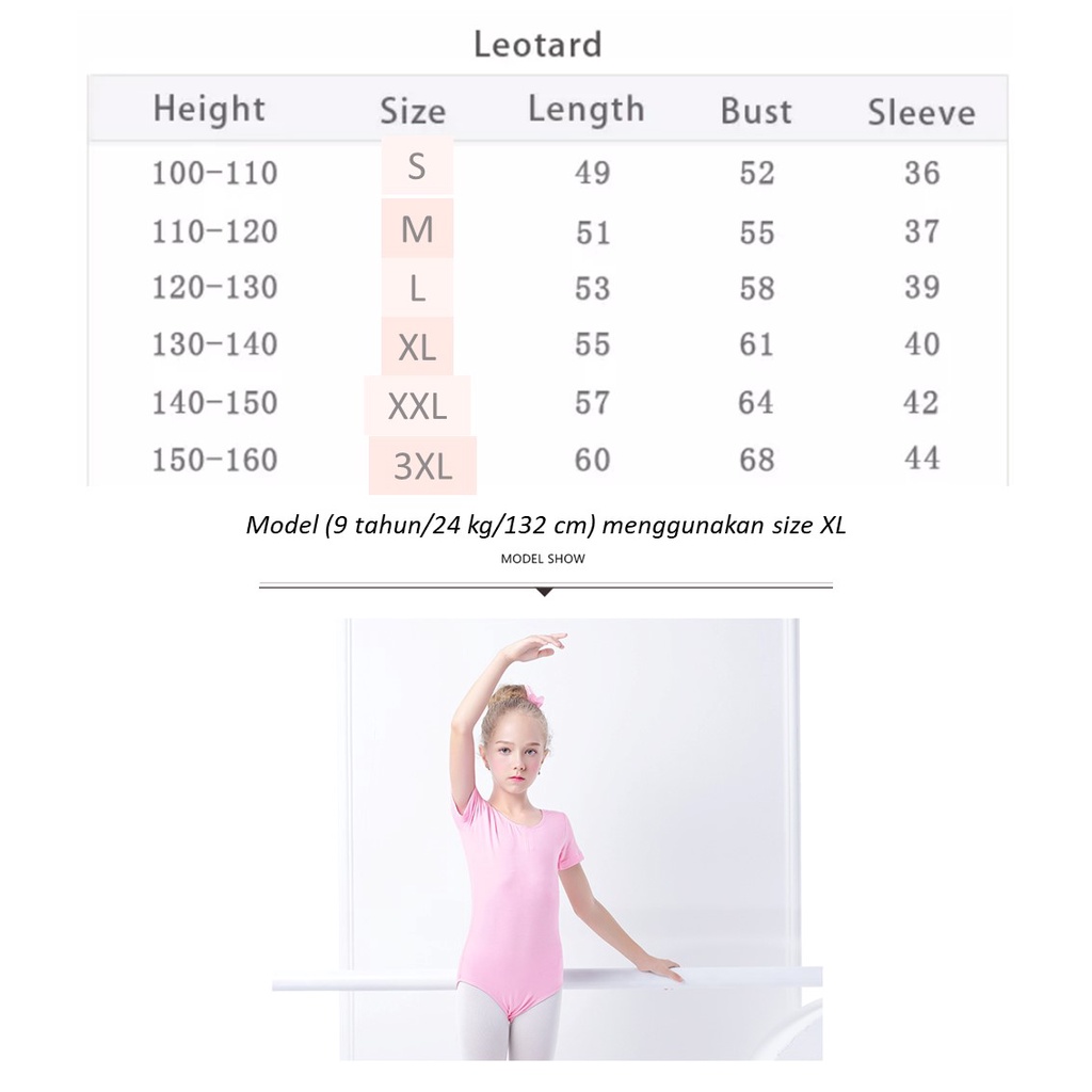 LEOTARD ANAK COTTON SPANDEX KATUN SPANDEKS PINK UNTUK BALET GYM SENAM BAJU ATASAN BALLET