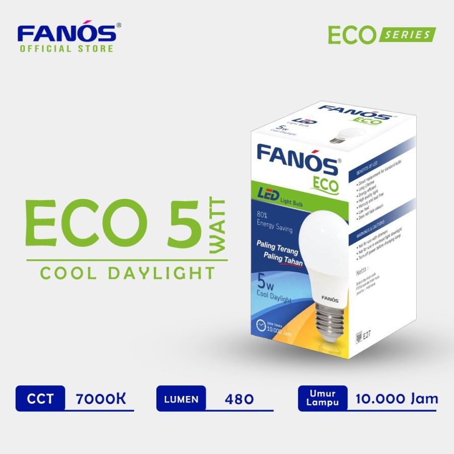 Fanos Lampu Led Eco 5 Watt - Bohlam Bergaransi 5W 5Watt 5 W - Putih Cool Daylight