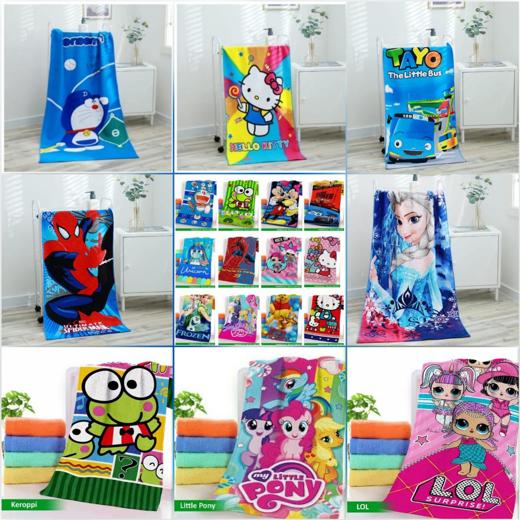 Handuk Printing Karakter Anak / Handuk Mandi Anak Uk 50x100 / 70X140