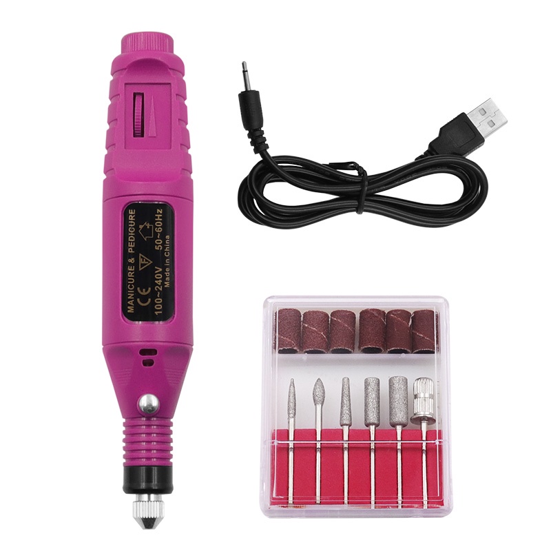 Bor Mini / Alat Ukir Grafir / Gerinda Listrik Mini / Pen Ukir / Pedicure Manicure Machine Set-Rose Red - usb