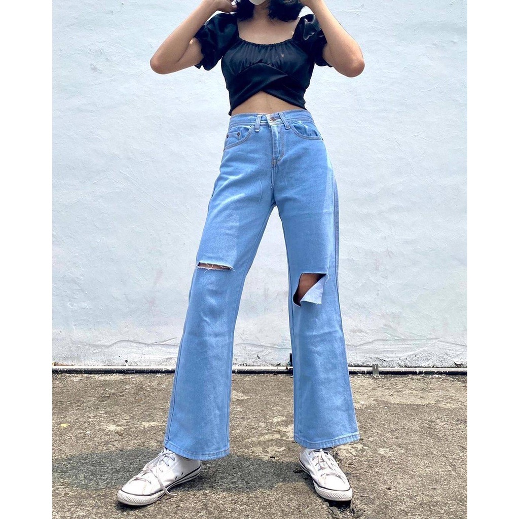 Amara Ripped Jeans | Ripped Jeans Wanita | Highwaist Kulot Jeans sobek | HW Loose jeans