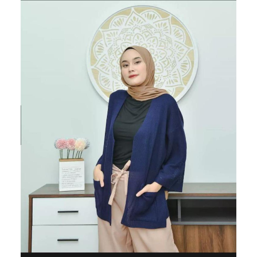 COD  Cardigan Rajut Jumbo XXL/3xl/4xl cardigan oversize rajut wanita lengan panjang big size-Navy