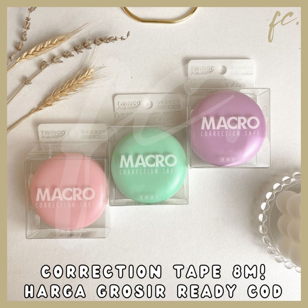 

Correction Tape / Tip Ex / Tipe X 8 meter / Penghapus Pulpen Kertas Macro Kue Macaron Makaron Cake Pastel Pernak Pernik DIY Grosir Ready COD