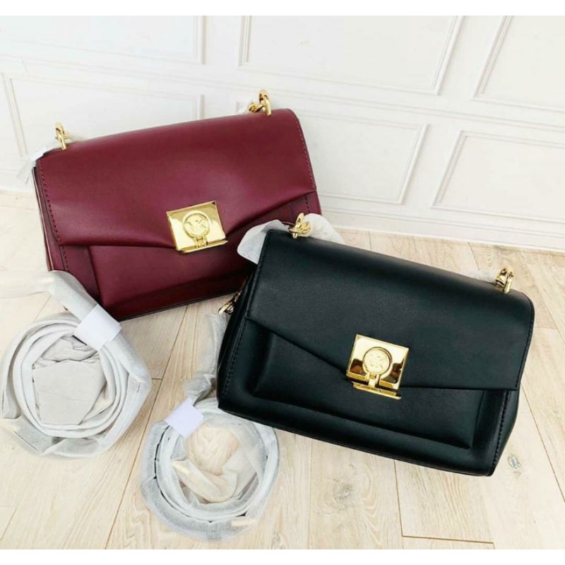 MK Lita Medium Crossbody Black/Merlot