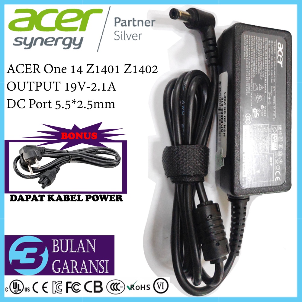 Adaptor Charger Casan Original laptop Acer One 14 Z1401 Z1402 19V 2.1A 40W 5.5*2.5mm