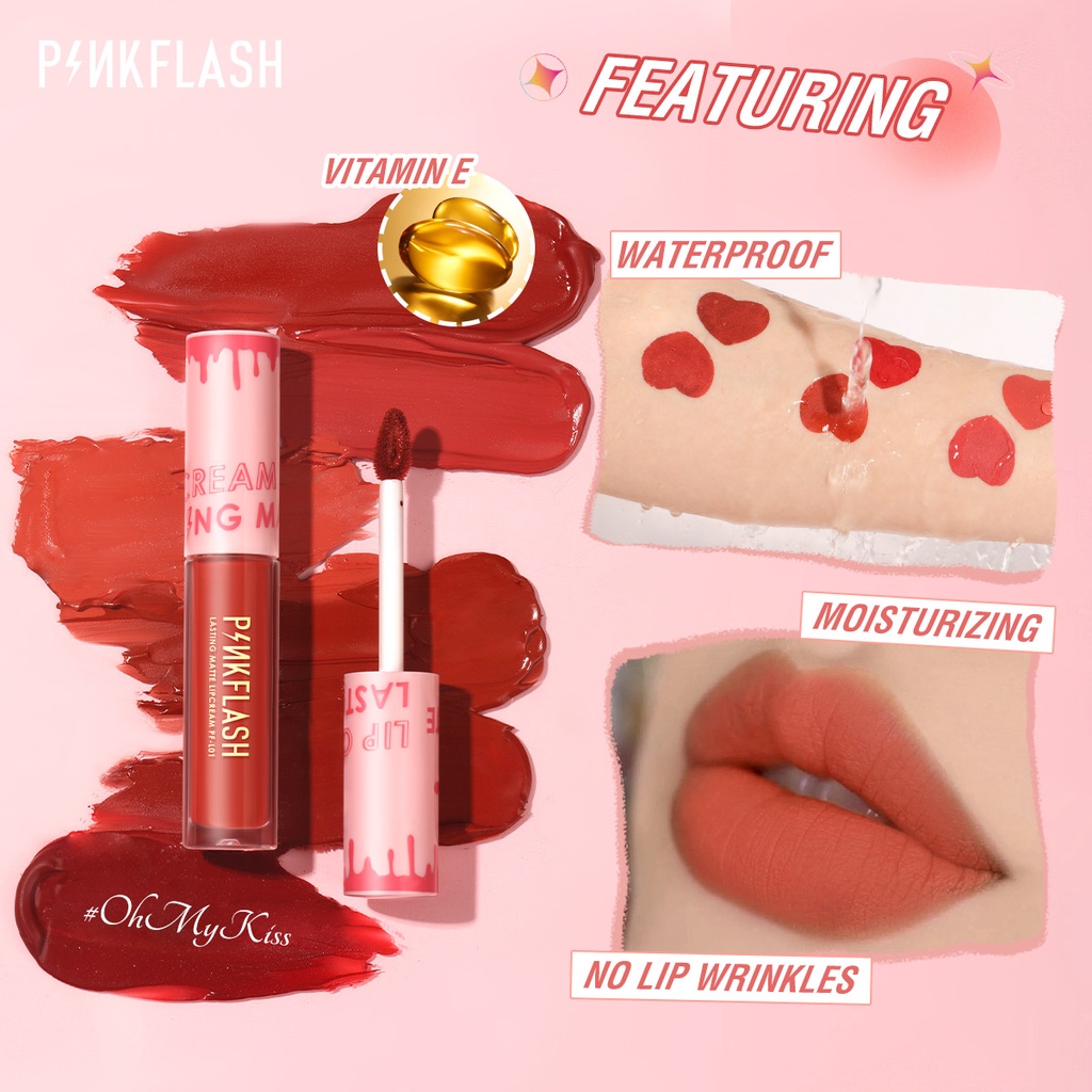 PINKFLASH Lipstick Cair Matte Lembut Tahan Lama Dengan Pelembab Celebshine