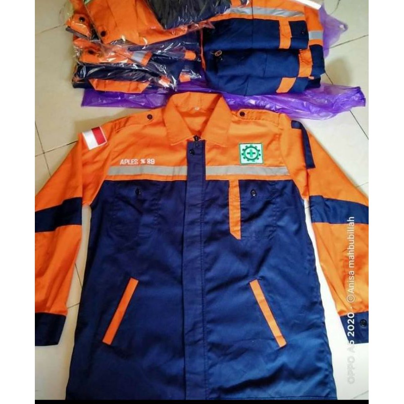 SERAGAM SAFETY SEMI JAKET ORANYE DONGKER FREE LOGO K3 BENDERA KAIN DRILL REAL PICTURE