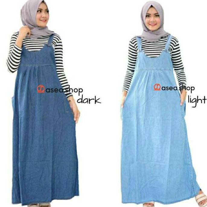 [[BISA COD]] Yara OVERALL Jeans - Gamis Ibu Hamil - Baju Jeans Hamil - Navy Kode 825