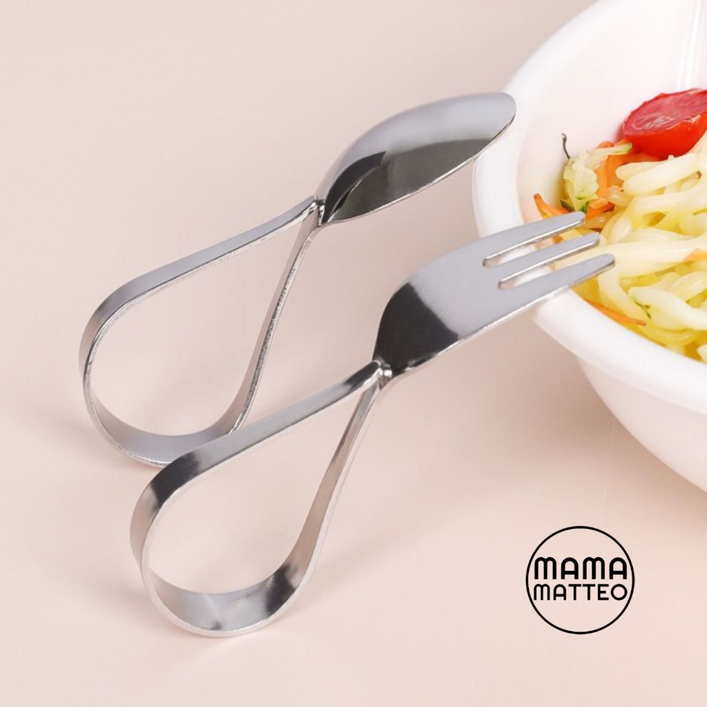 Sendok Garpu Makan Anak Stainless Steel / Sendok Garpu MPASI Traning Anak / Gagang Bulat Spoon Fork Baby Kids Bayi