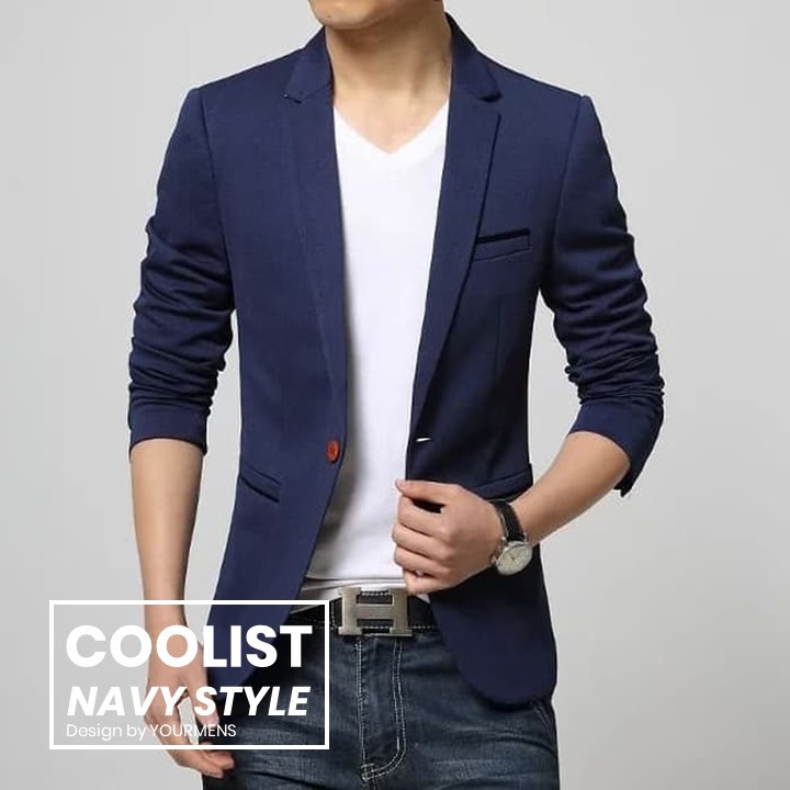 NEW BLAZER PRIA NAVY COOLIST SLIMFIT KOREA KEREN BAHAN HIGH TWIST TERBAIK SEMI FORMAL