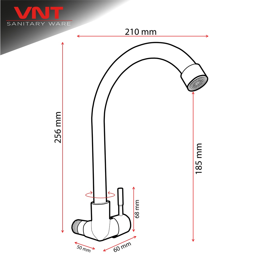 VNT Keran Cuci Piring Leher Angsa Stainless SUS304 Kran Sink Dapur Tembok