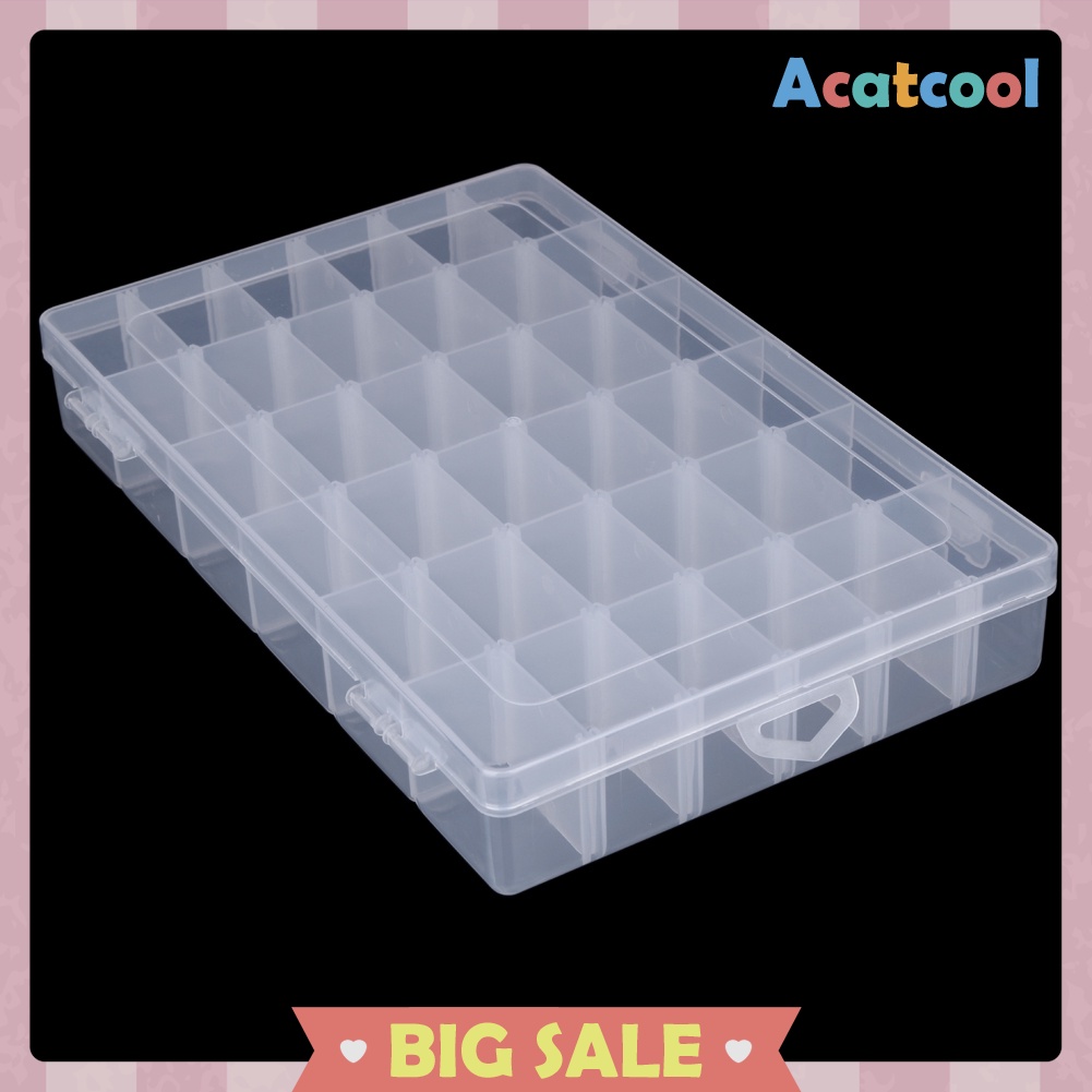 Adjustable 36 Compartment Plastic Storage Box Jewelry Earring Case