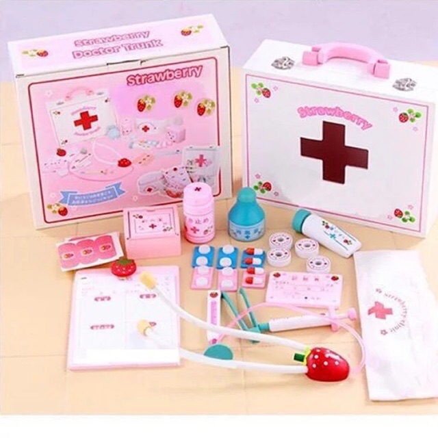 Mother Garden Strawberry Doctor Trunk Wooden Toy - Pretend Play Mainan Kayu Edukasi Dokter