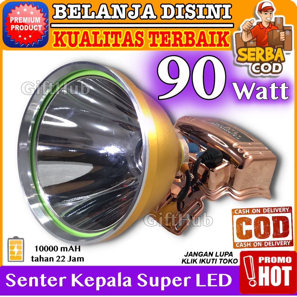 Kawachi Senter Kepala 90w 90 Watt LED Super Terang LG-901P 10000 mAH