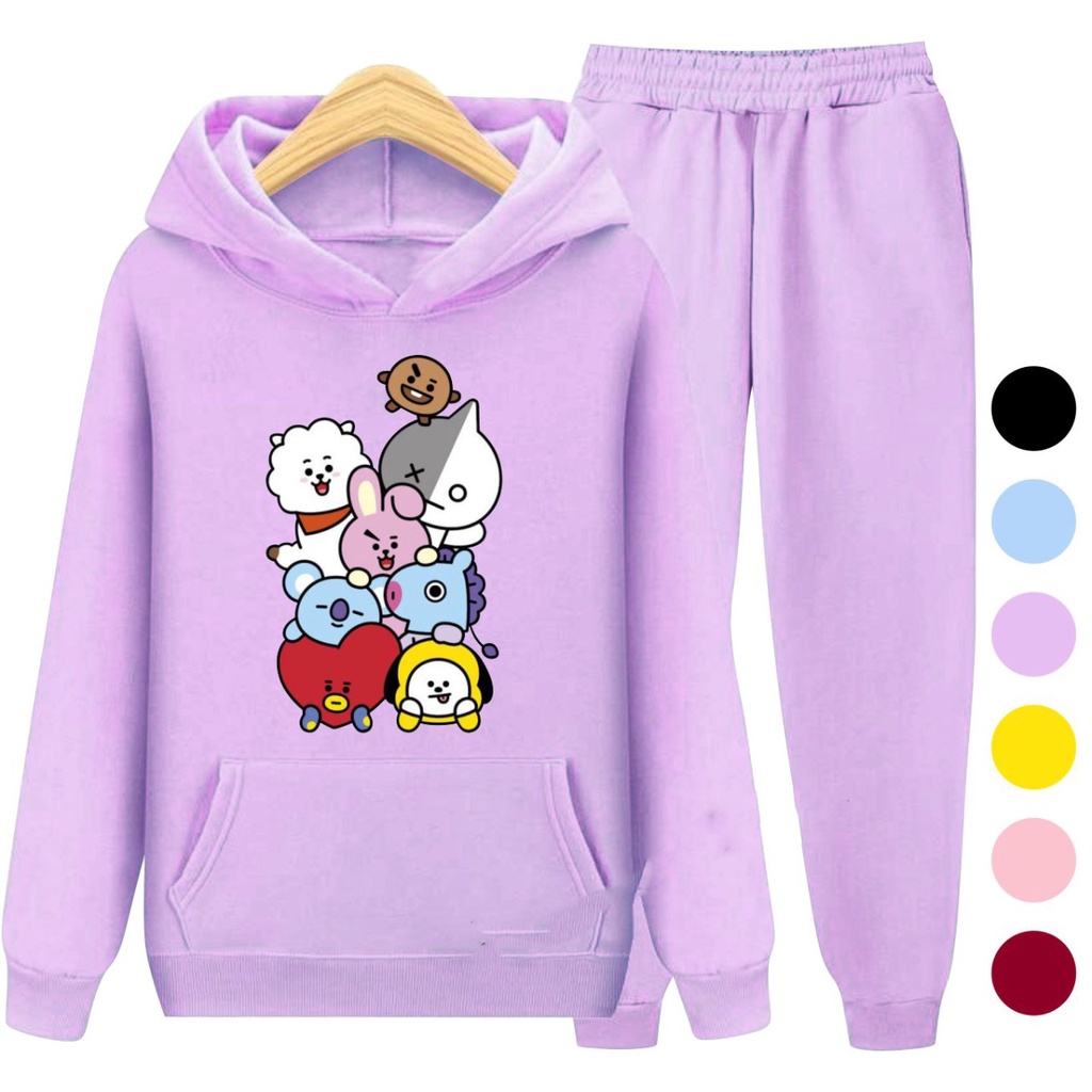 Setelan Sweater Anak BT21 x BTS Hoodie Anak Perempuan / Sweater Anak Korea Kartun Karakter Size S - XXL