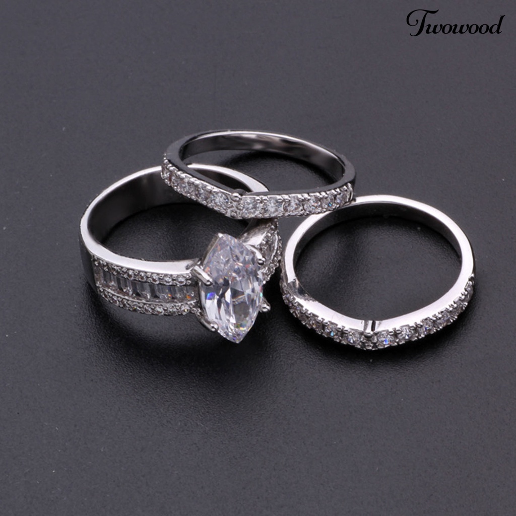 3pcs Cincin Berlian Imitasi Bentuk Geometris Untuk Pernikahan