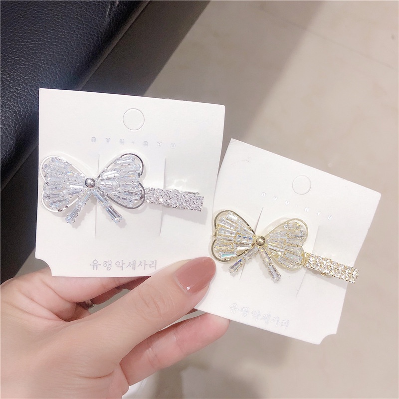 Popular Style Women Hair Accessories Korean Alloy Rhinestone Zircon Heart  Bowknot Hair Clip