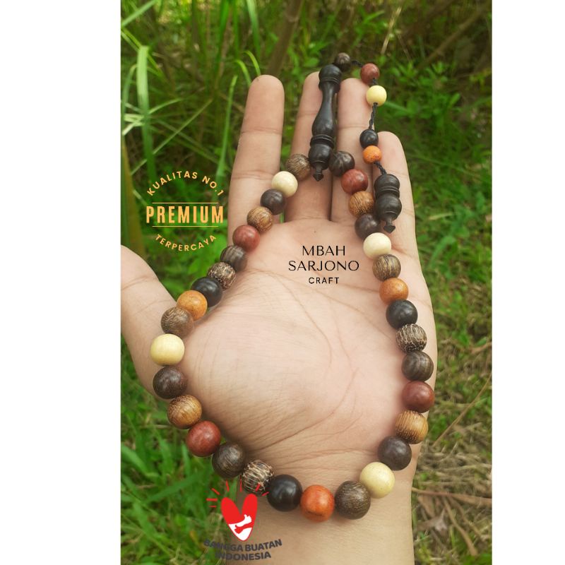 Tasbih 33 Kombinasi 9 Kayu Nusantara Bulat Bola 10mm/Tasbih 33 butir/Tasbih Kombinasi/Tasbih Muslim 