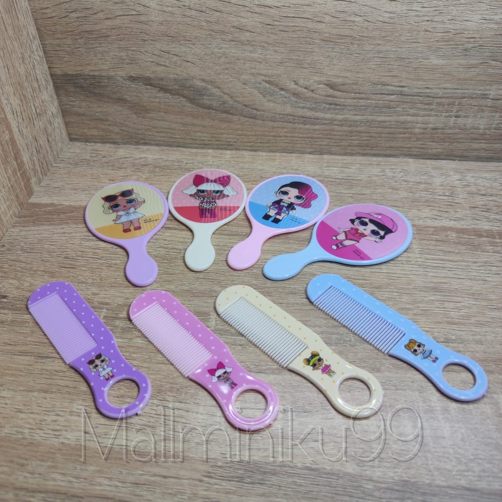 Kaca dan sisir set -  cermin mini set  sisir / kaca gagang kecil / kaca make up Ledi mart