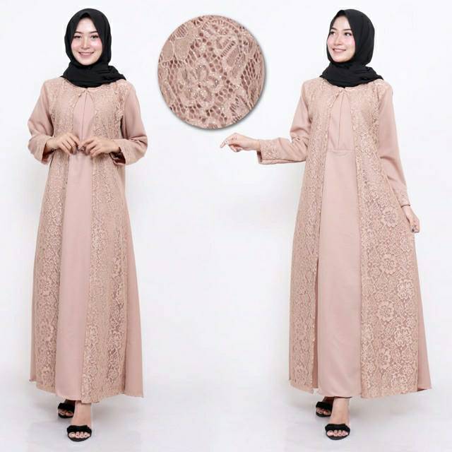 GAMIS HENA BROKAT KEBAYA WANITA / DRESS MOSCREPE PREMIUM