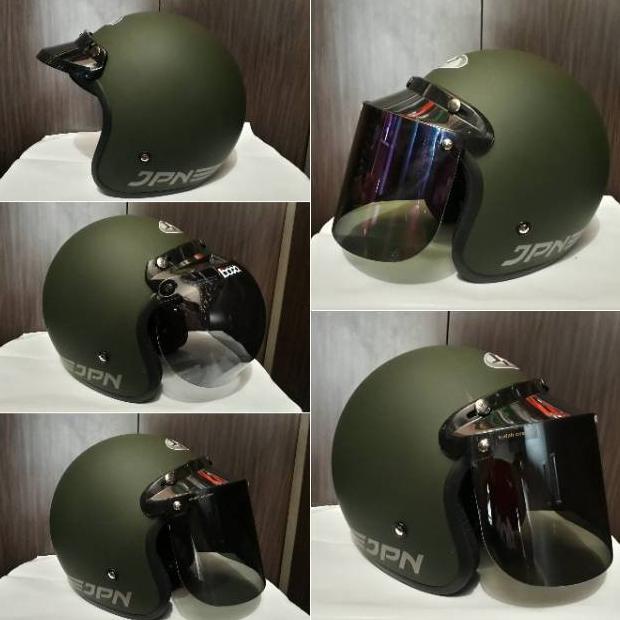 TERBAIK HELM BOGO JPN RETRO HIJAU ARMY DOP SDFSD5165