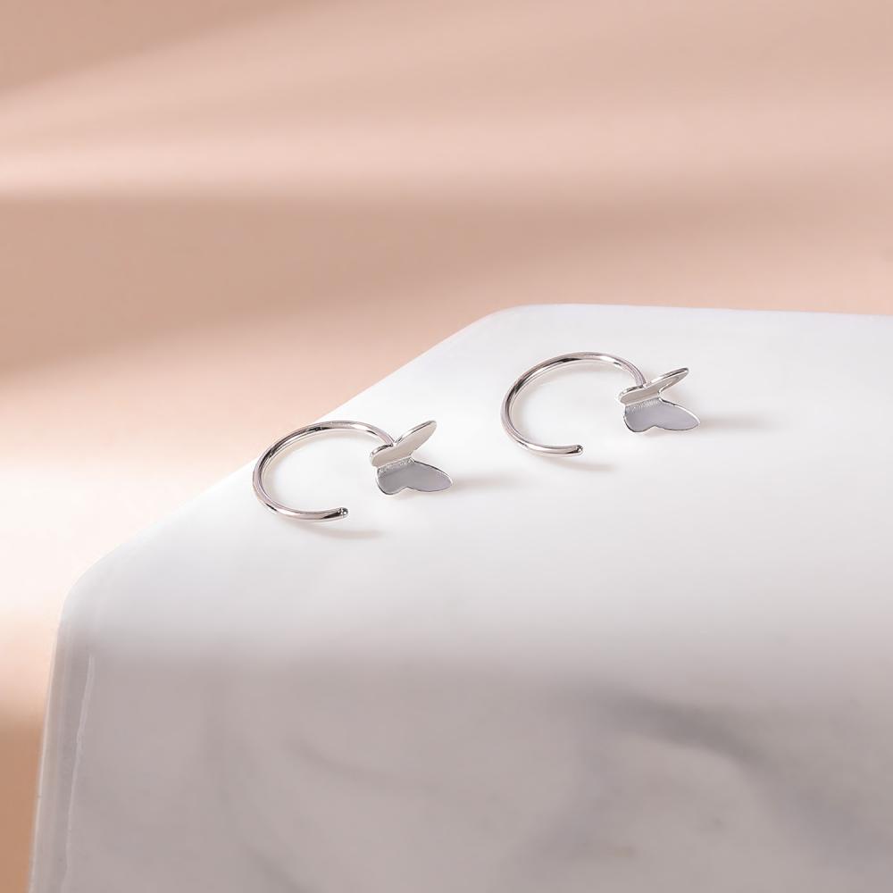 1 Pasang Anting Tusuk Sterling Silver 925 Bentuk C Desain Bunga Butterfly 20G Untuk Wanita