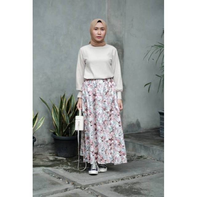 Rok panjang marwah katun warna pink wanita muslimah syar'i