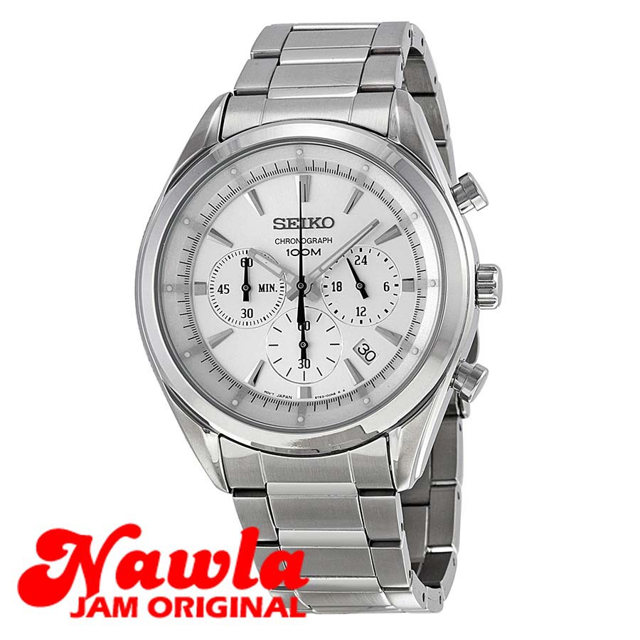 Seiko Quartz SSB085P1 Chronograph Silver White - Jam Tangan Pria SSB085