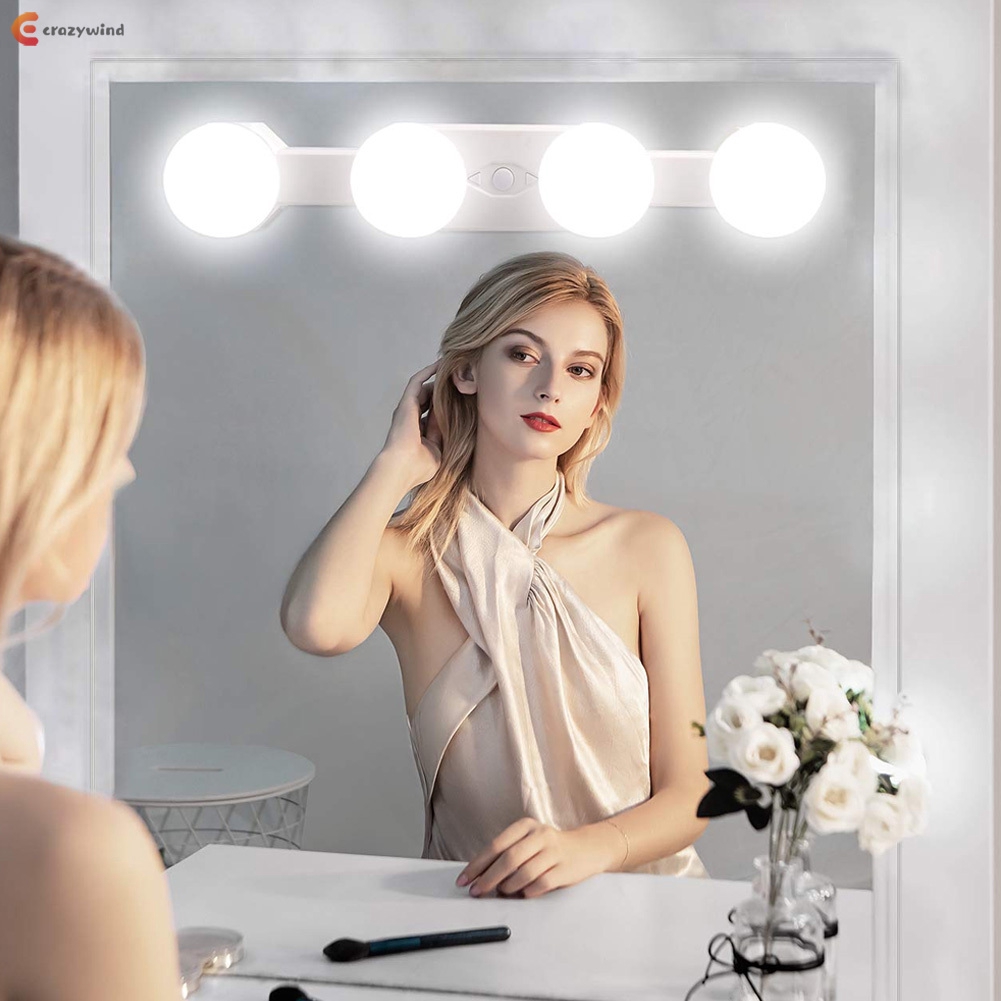 Portable Makeup Lights Cordless Super Bright With 4 Led Bulbs Led Vanity Mirror Light Shopee Indonesia