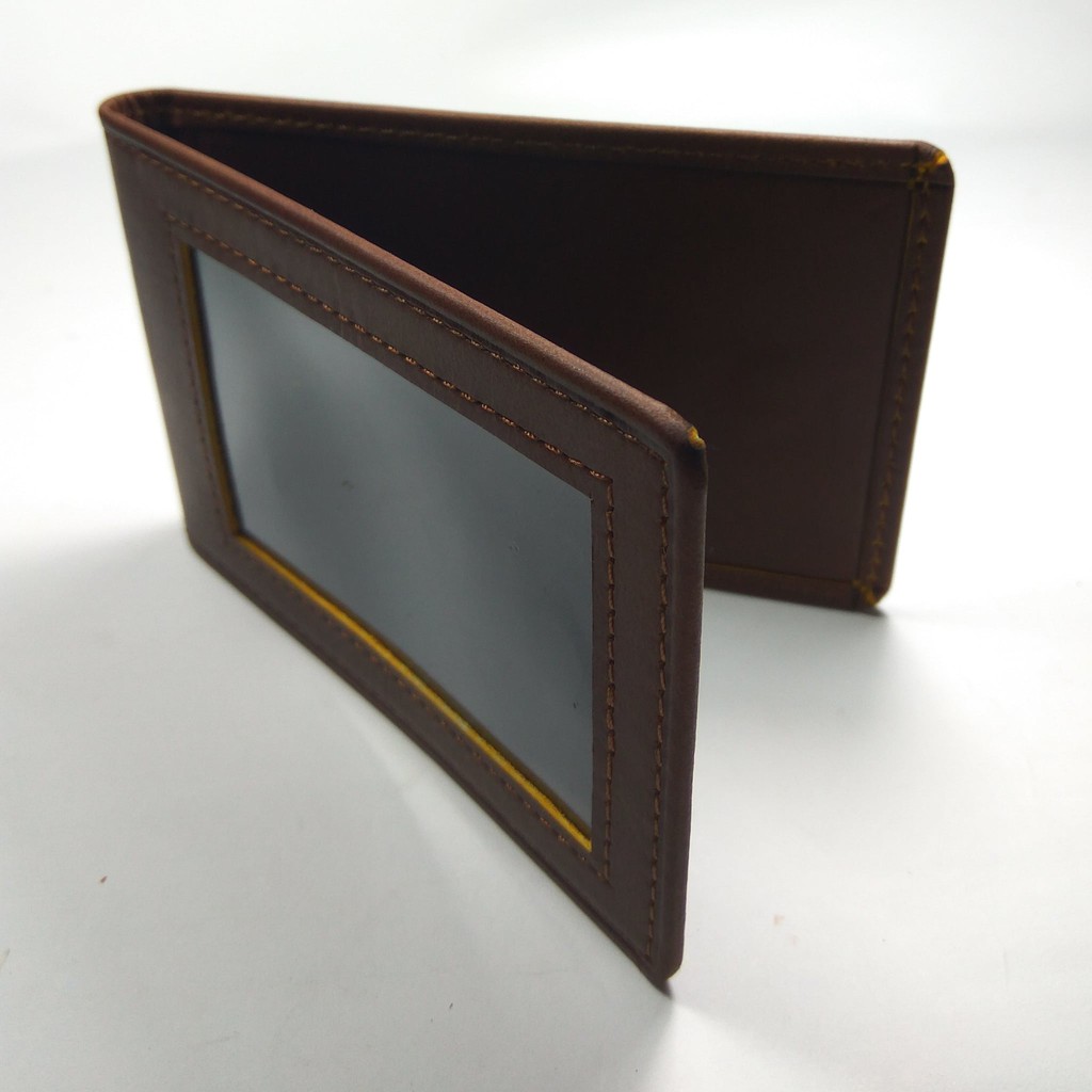 Dompet ID card holder kulit asli warna coklat model selip saku magnet