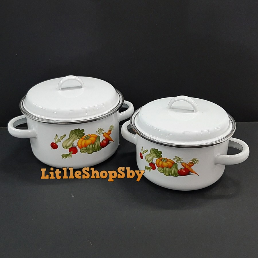 NEW SAUCEPOT PANCI ENAMEL SET 16 18 MOTIF SAYUR ANABELLA SET