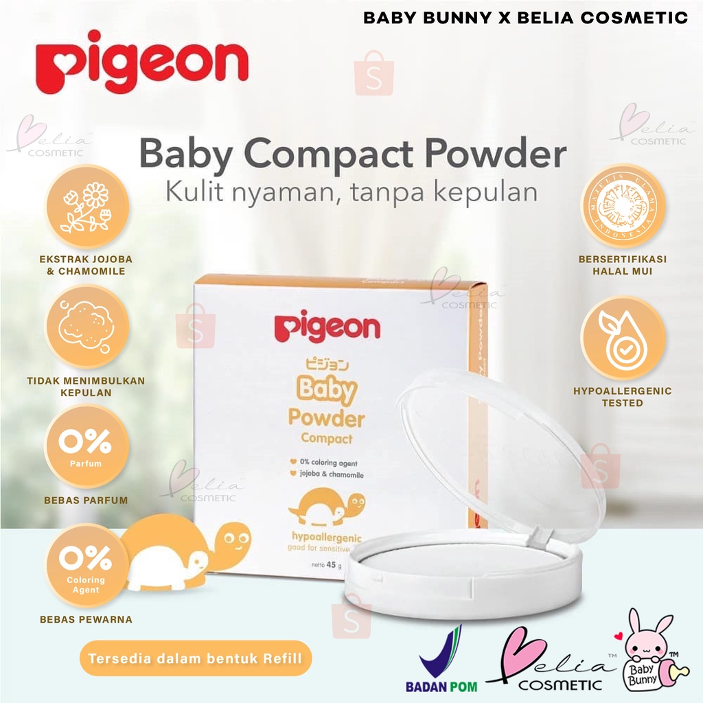 ❤ BELIA ❤ PIGEON Baby Powder Compact Hypoallergenic | Two Way Cake | Bayi (✔️BPOM)