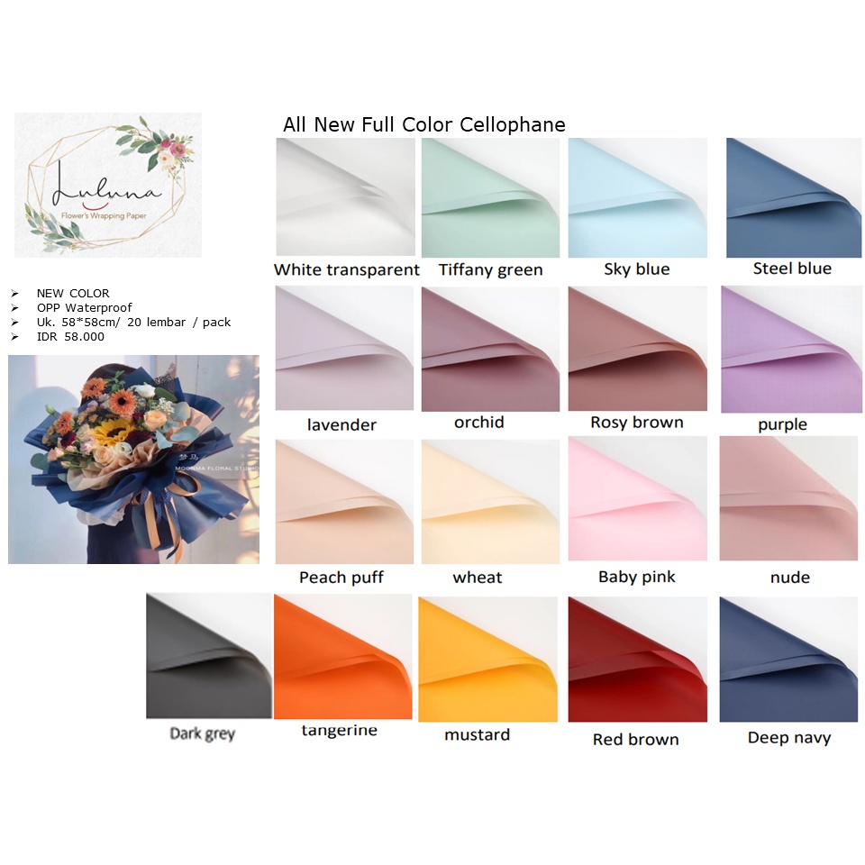 

Luluna / Kertas Bunga /20 Lembar All New Full Color Cello / kertas bunga / wrapping paper / buket bunga MURAH