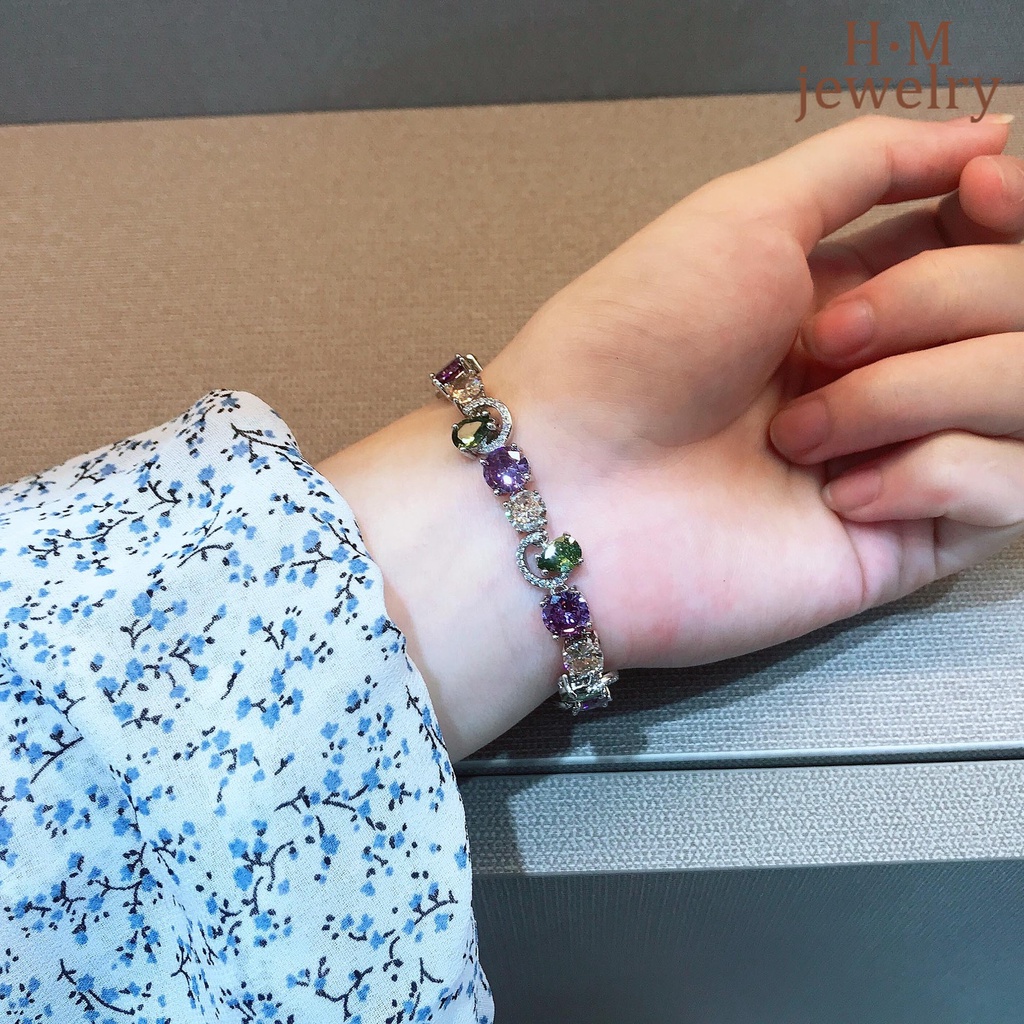 Gelang Tangan Batu Tourmaline Amethyst Olivine Warna-Warni Untuk Wanita