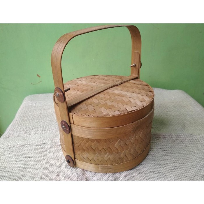 rantang bambu murah Rantang Bambu Bulat Susun 1 Asap Ukuran 10 cm tenong