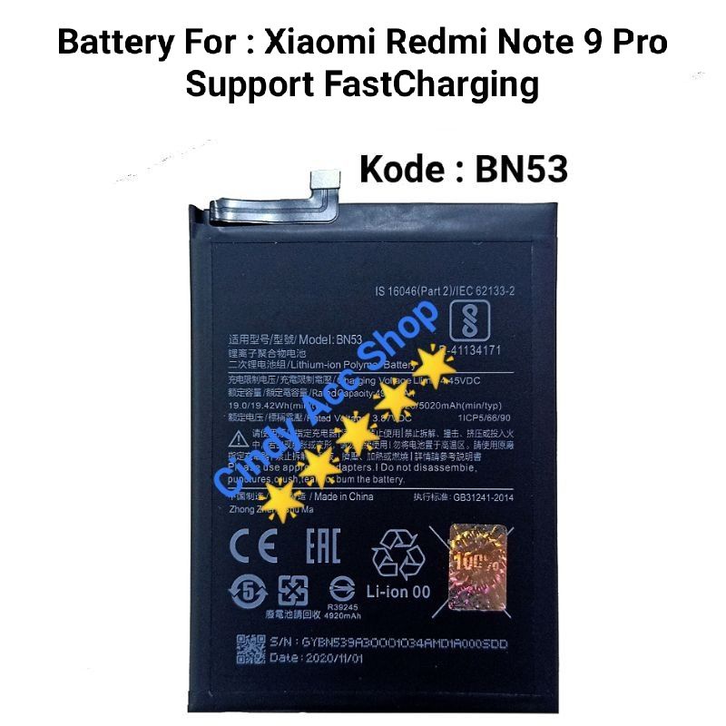 Baterai Redmi Note 9 Pro Note 10 Pro BN53 Original Batre Battery