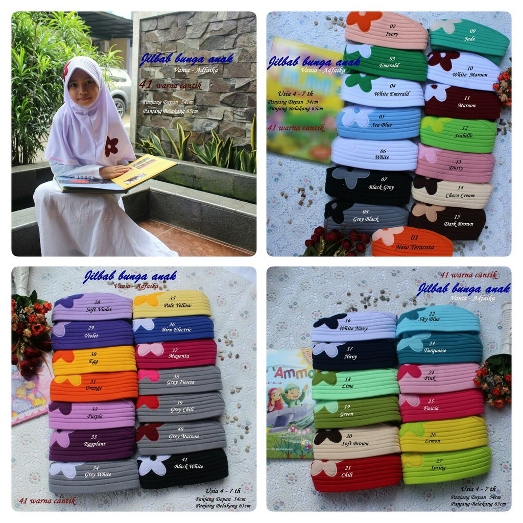 Jilbab Anak VANIA Bunga Ceplok Size S/M 4 - 11 th (NO 28-40)