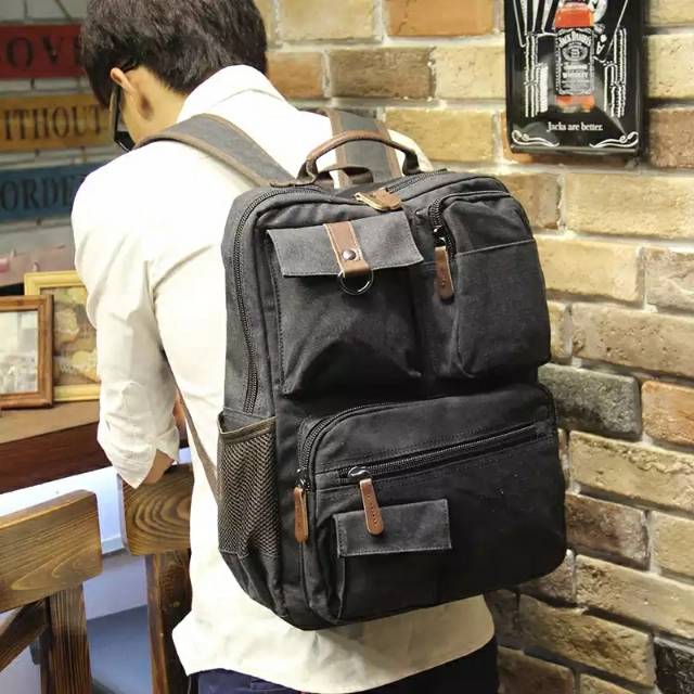 Termurah Tas kanvas pria keren Punggung Gemblok  Sandang Tas laptop Kekinian Pria Wanita Unisex