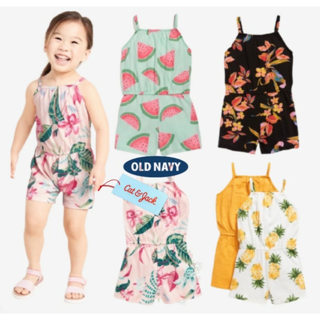 OLD NAVY Baby & Anak Jumpsuit Pendek Katun Hitam Corak Bali Import Murah Ori