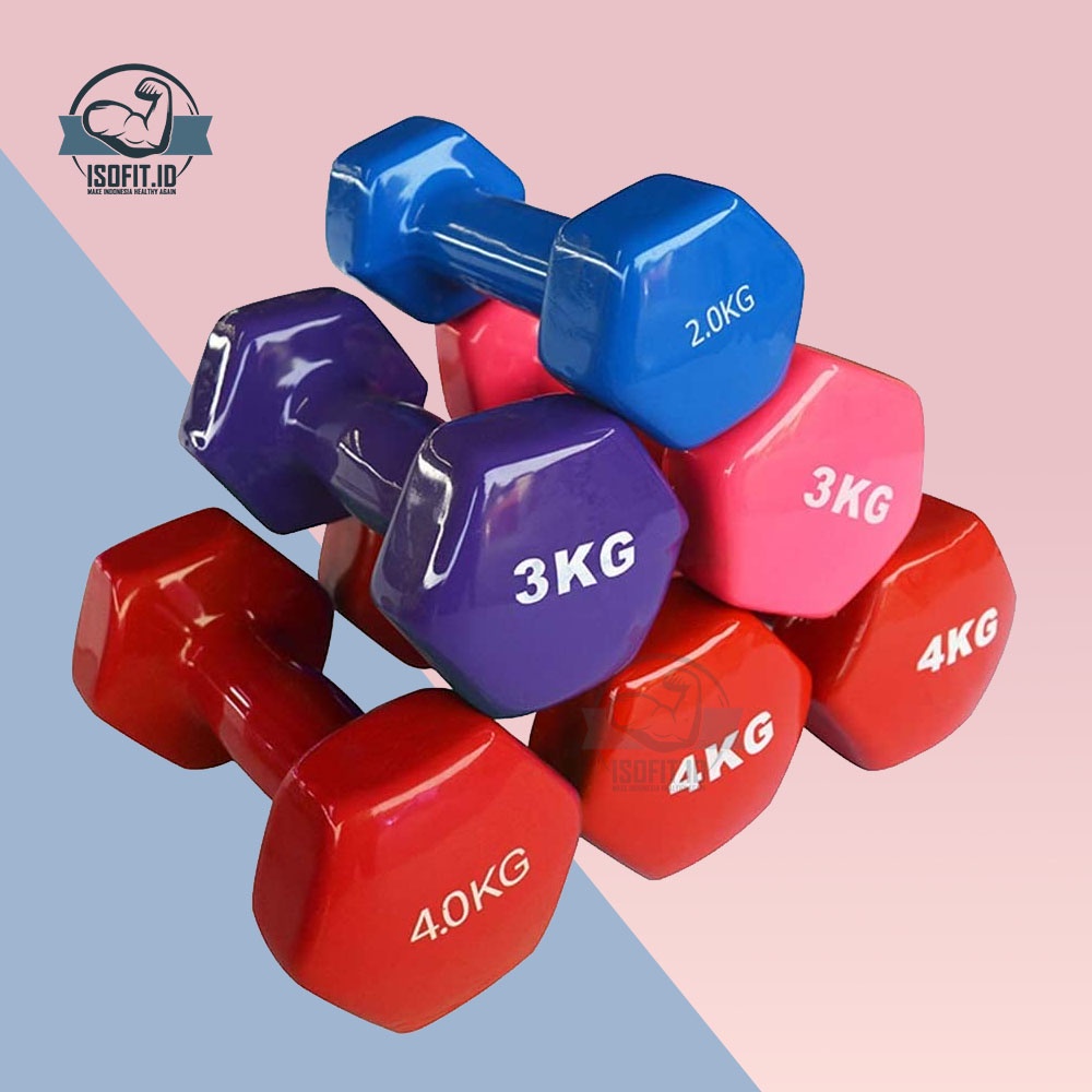 Isofit.id Ladies Hexagonal Plastic Dumbell / Barbel Hexagonal Plastik Wanita Size 6KG