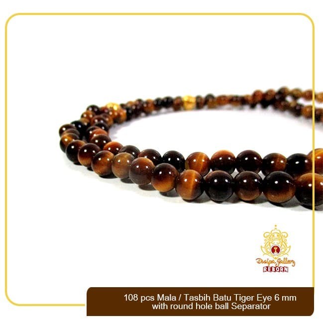 108 pcs Mala / Tasbih Batu Tiger Eye 6 mm with round hole ball Separator