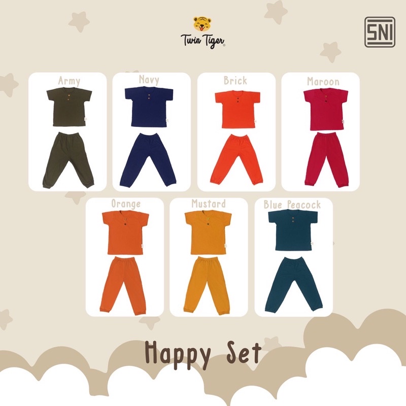 Twin Tiger Setelan Baju pendek Celana panjang Happy Set - Piyama anak