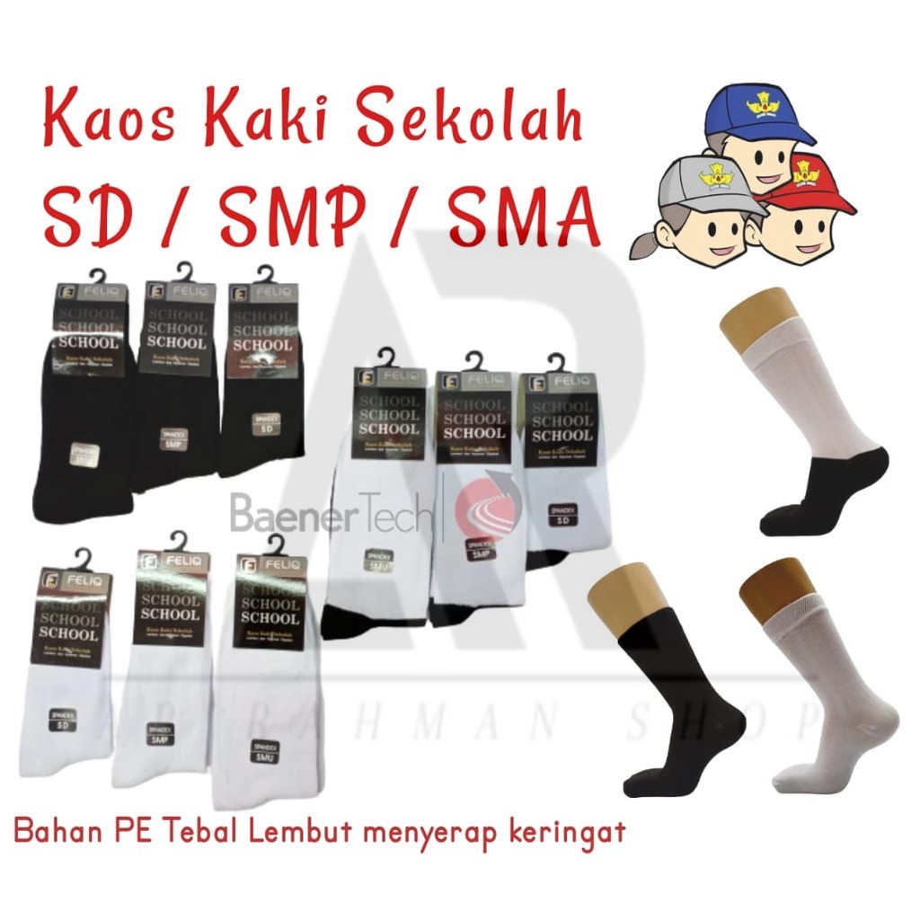 TERMURAH Kaos Kaki Sekolah Bahan PE Tebal (SD SMP SMA) COD