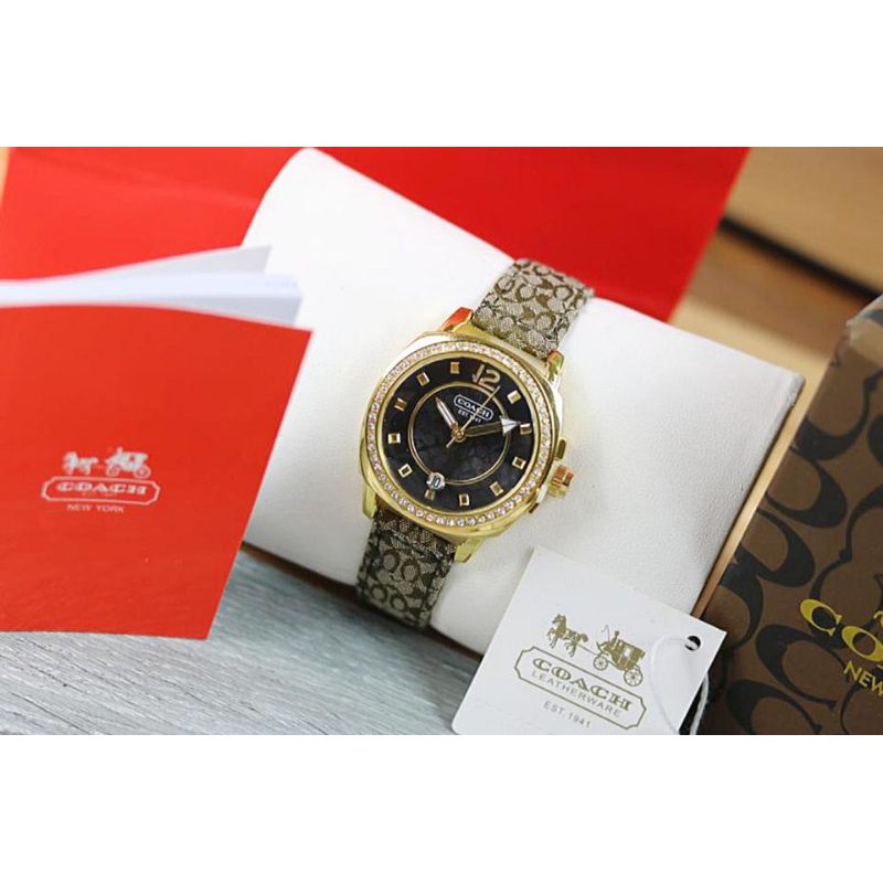 Jam Tangan Wanita Coach Diamond Tali Kulit Tanggal Aktif