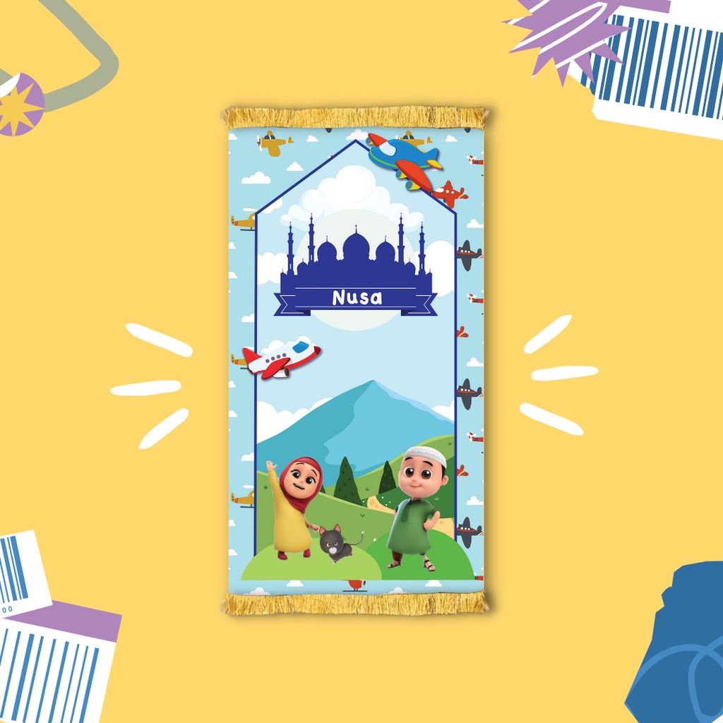 PART 4 - Sajadah Full Printing Anak Custom Nama //  Custom Gambar // Bahan Velboa Murah High Quality-NUSA DAN RARA