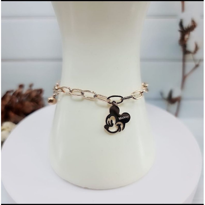 COD gelang tangan wanita mickey terlaris titanium asli anti karat import