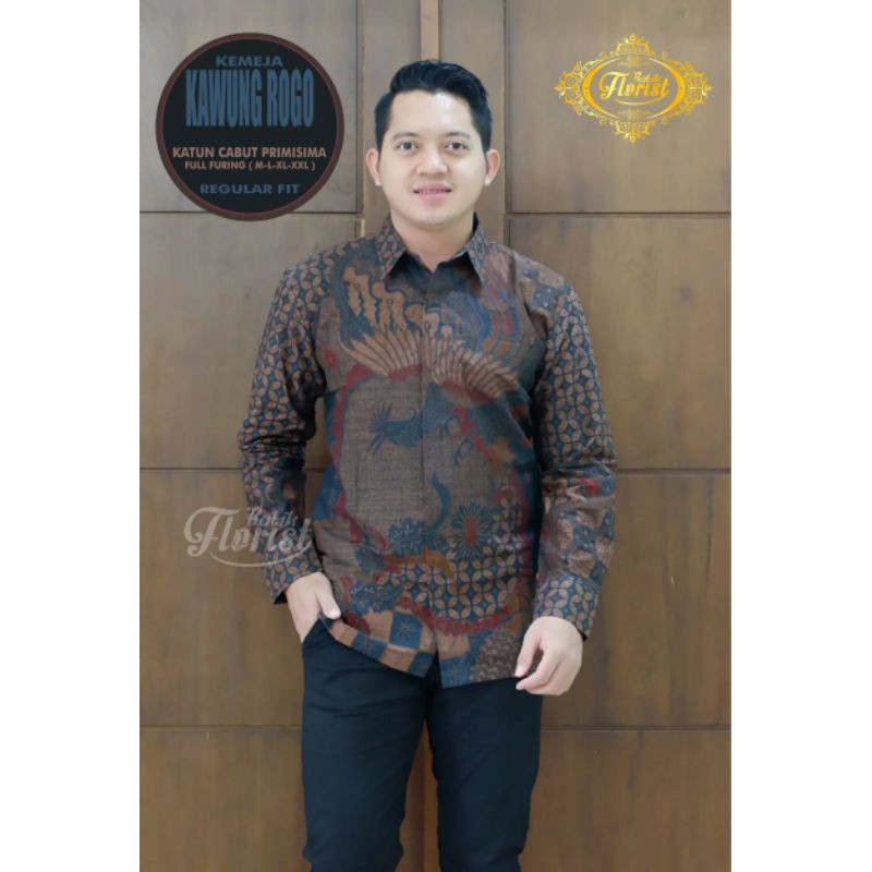 TERBARU! Kemeja Batik Pria Lengan Panjang KAWUNG SOGAN Batik Lapis Furing Bahan Katun Cabut