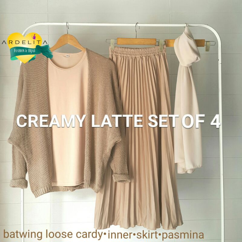 PAKET  HEMAT  LENGKAP  CREAMY  LATTE  SET  OF 4/PAKET  OOTD  HIJAB  PREMIUM SELEGRAM/SET ROK/SETELAN WANITA