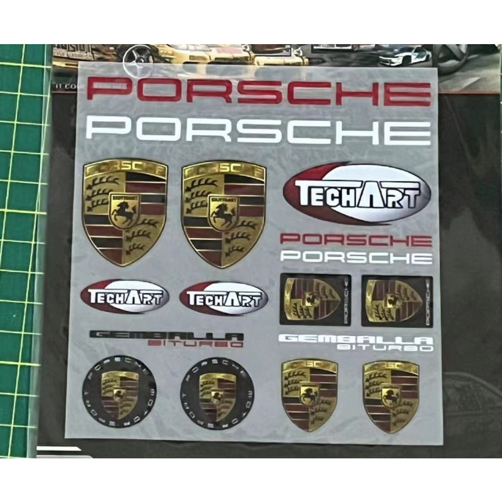 1set Porsche Badge Reflektif Helm Sepeda Stiker Body Mobil DIY Vinyl Kualitas Tinggi Modifikasi Decal